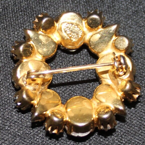 Vintage Made In Austria Silver Cast Aurora Borealis Rhinestone Wreath Brooch Pin - Picture 5 of 5